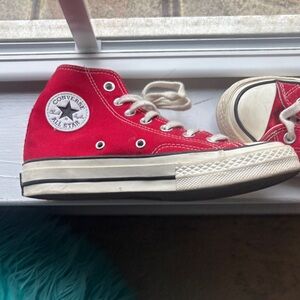 Converse Red Canvas High Top Sneakers with White Accents